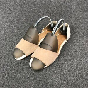 Women's EU 37 US 6.5 ALDO White Brown Suede Peep Toe Slip On Ballerina Flats